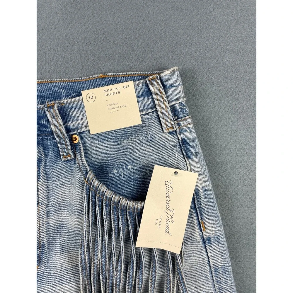 Universal Thread Fringe Denim Cutoff Shorts Western Boho Coastal Light Blue 10